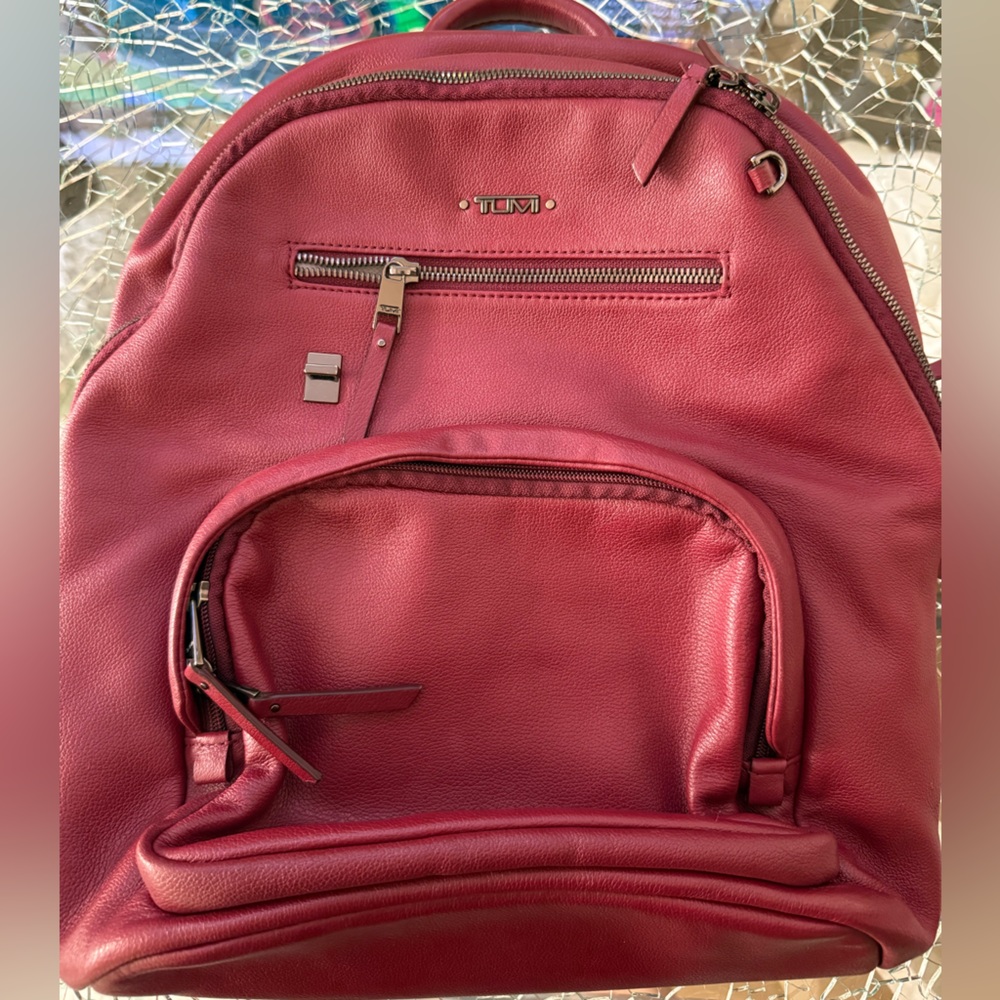 Tumi Burgundy Leather Backpack